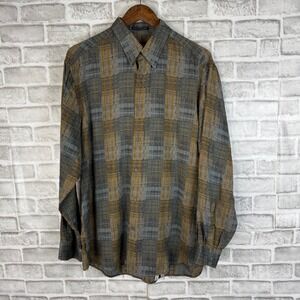 Jhane Barnes Men Large Long Sleeve Button Down Shirt Plaid Textured Japan Fabric